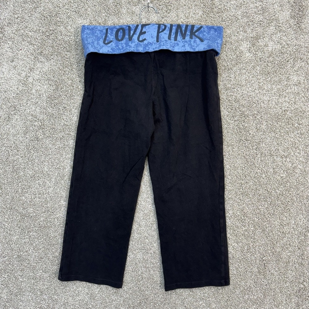 PINK Victoria's Secret Yoga Pants Women Medium Black Blue Foldover Crop Capri